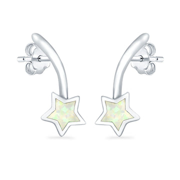 Shooting Star Stud Earrings Lab Created White Opal 925 Sterling Silver (13mm)